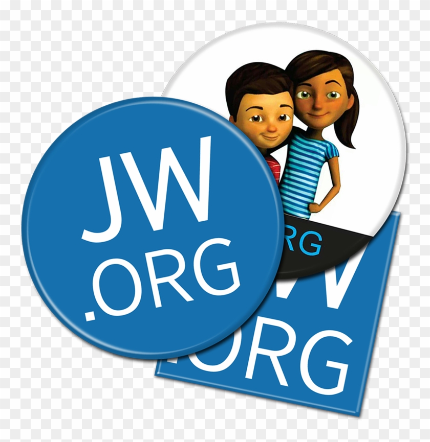 JW.org's logo, which is a blue circle with the letters JW in white inside it, and a white curved line underneath the letters that looks like a smile.